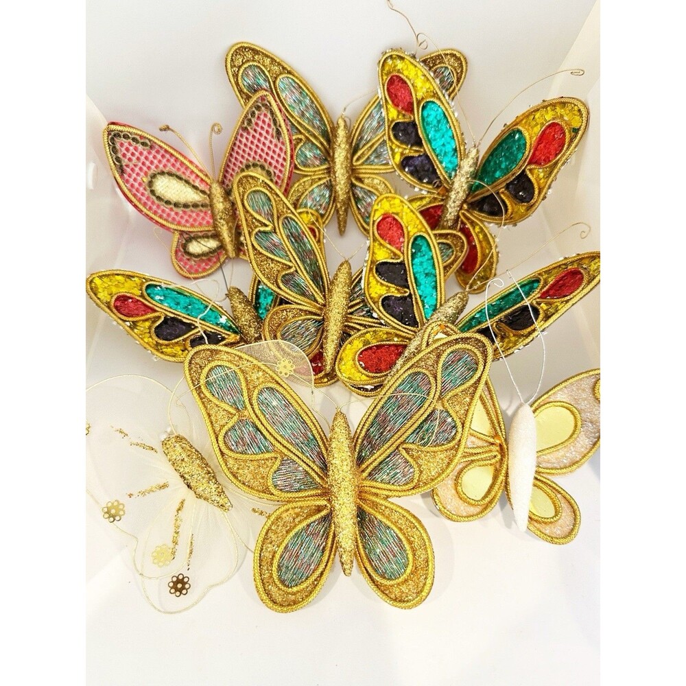 VINTAGE Wolin Japan Butterfly Glitter Clip Ornament Set of 9 Garden party Whimsy